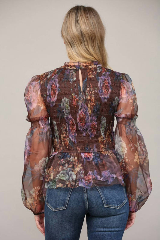 Fate - Floral Print Smocked Peplum Top
