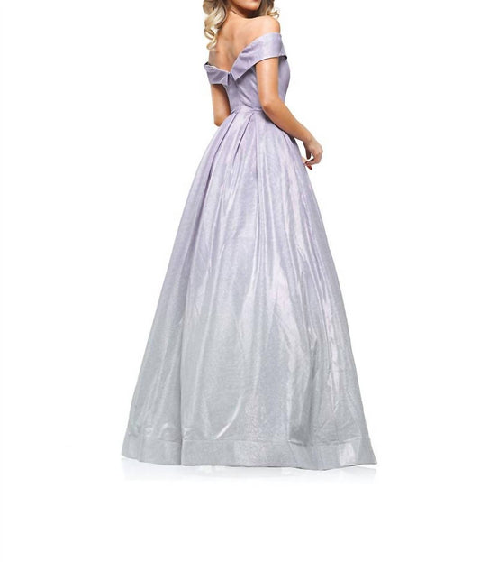 Colors Dress - Long Metallic Glitter Off Shoulder Gown