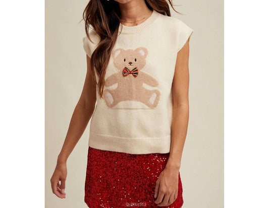 Wishlist - Teddy Bear Plaid Bow Sweater Vest