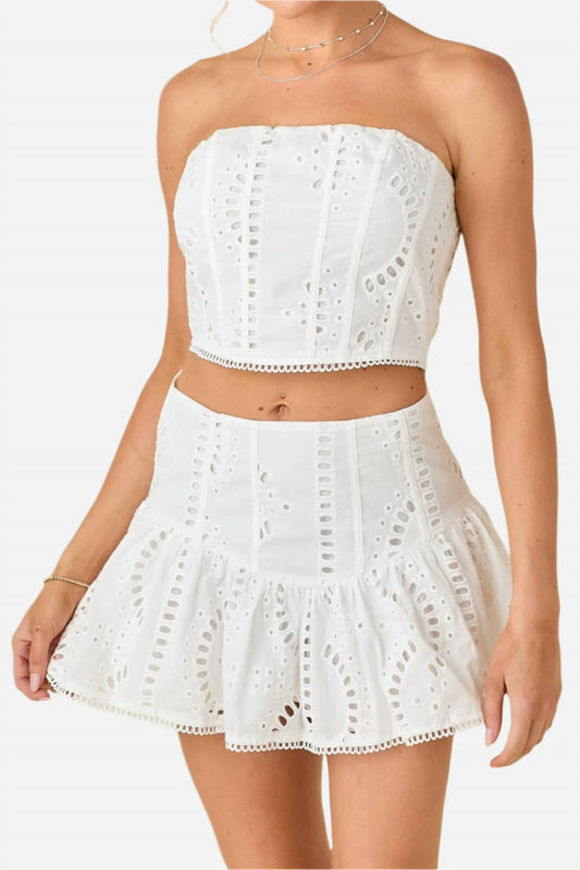 Baby Pink - Lilian Eyelet Strapless Top And Skirt Set