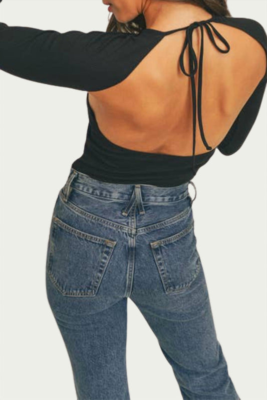 RIBBED OPEN-BACK CUTOUT BODYSUIT