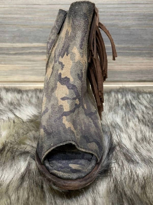 Concho Fringe Peep Toe Bootie