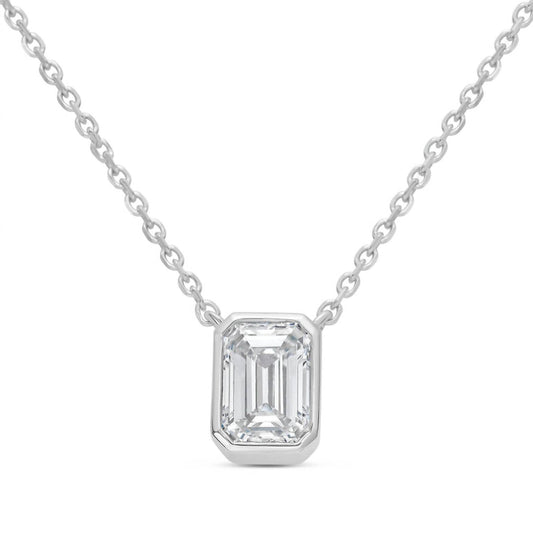 Diana M Jewels - 10.00 Cts Lab Grown Emerald Bezel Pendant Necklace