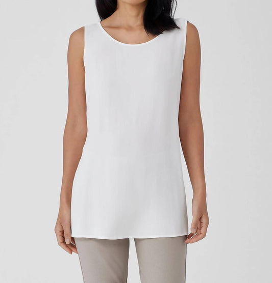 Eileen Fisher - Silk Georgette Crepe Ballet Neck Long Tank