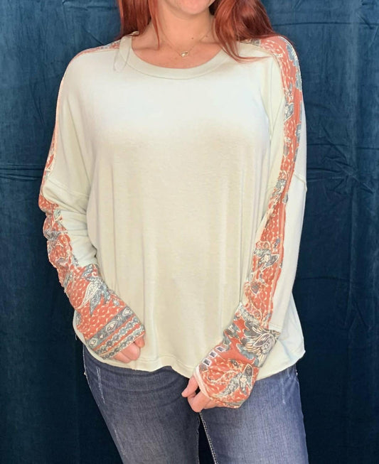 Printed Long Sleeve Terry Knit Sweater
