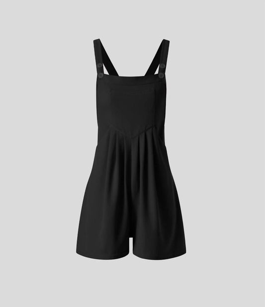 Halara - Adjustable Strap Button Multiple Pockets Plicated Waffle Casual Short Overalls