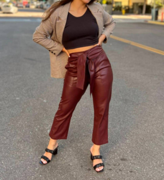 Lucy Paris - Faux Leather Belted Ankle High Pants