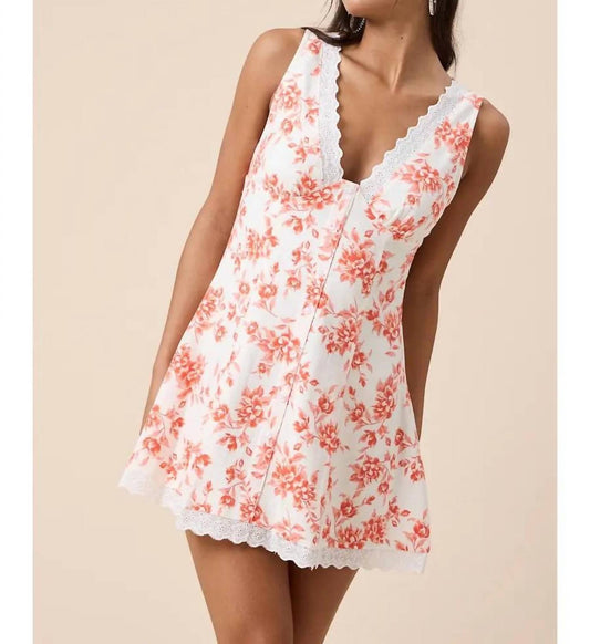 Sky To Moon - Floral V-Neck Scallop Lace Mini Dress