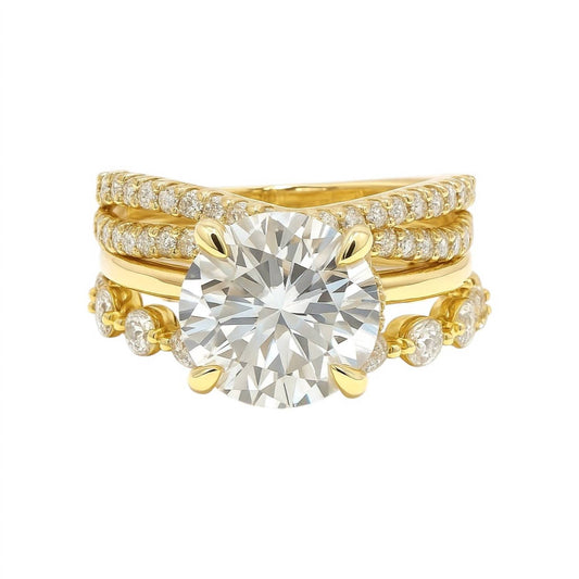 Allyanna Gifts - Women's Round Brilliant Cut Moissanite Ring - 3 Piece Set