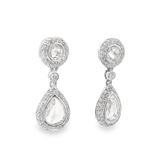 Normani - Women's Pave Diamond Rose Cut Pear Drop Earrings
