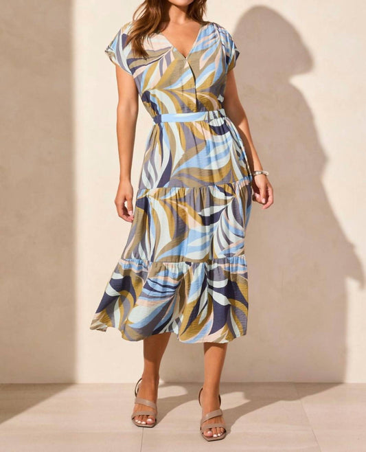 Tribal - Short Sleeve V-neck Tiered Dress