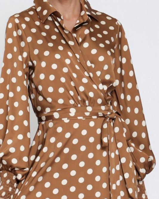 Aakaa - Polka Dot Long Sleeve Wrap Maxi Dress