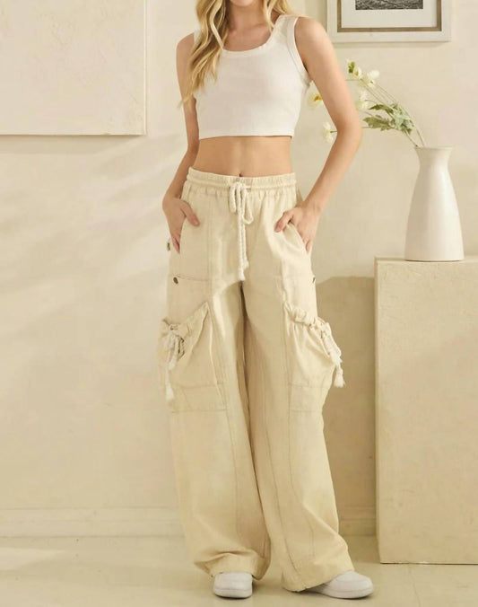 Oli & Hali - Washed Elastic Waist Cargo Rope Tie Pocket Pants