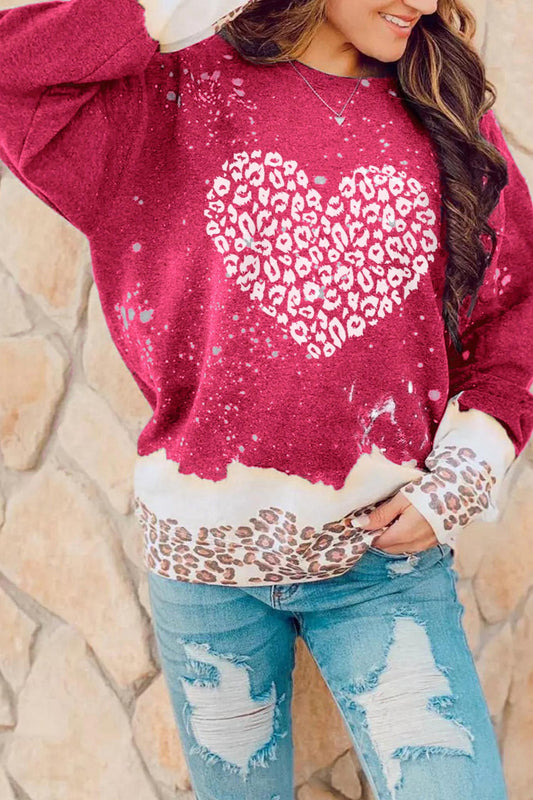 Shewin - Heart Leopard Print Sweatshirt