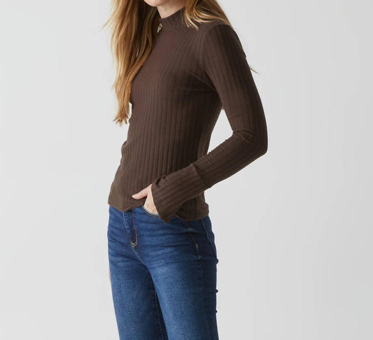 Michael Stars - Opal Button Cuff Opal Ribbed Mock Neck Top