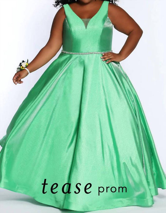 Sydney'S Closet - Plus Shimmer Satin Floor Length Gown