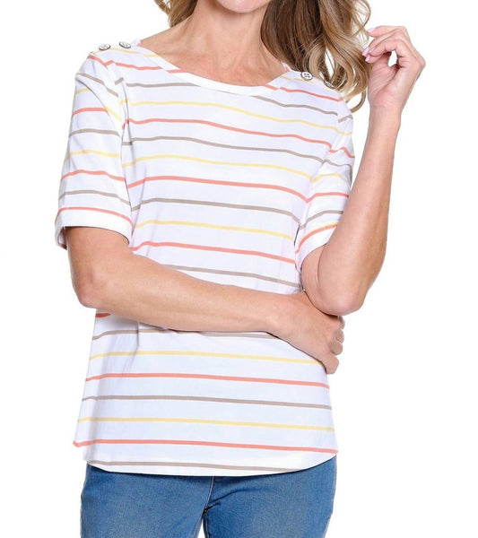 Multiples - Striped Jersey Knit Bateau Neck Top
