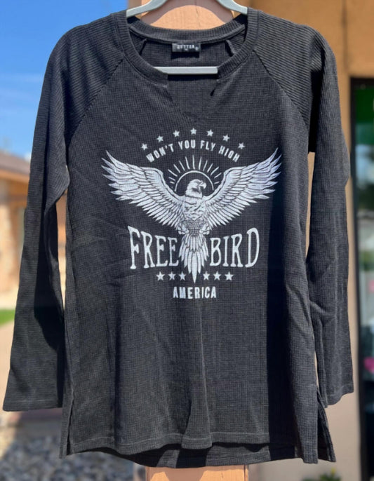 Zutter - Women's Free Bird Waffle Knit Long Sleeve Graphic T-shirt