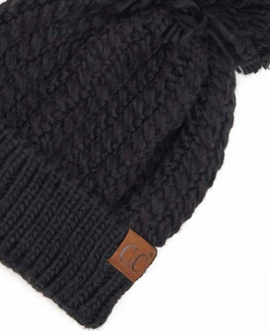 C.C - Women's Twisted Mock Cable Knit Pom Beanie