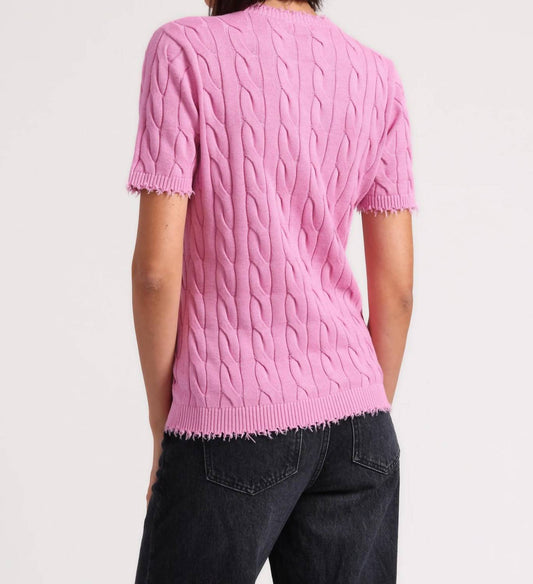 Minnie Rose - Cotton Frayed Cable Short Sleeve Tee With Pocket