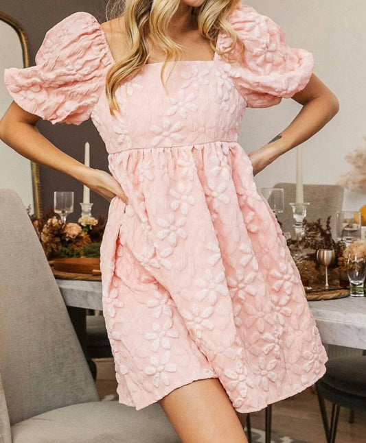 Bibi - Flower Square Neck Puff Sleeve Dress