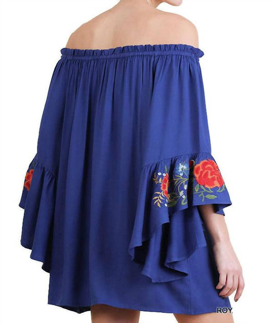 Umgee - Floral Embroidered Bell Sleeve Mini Dress