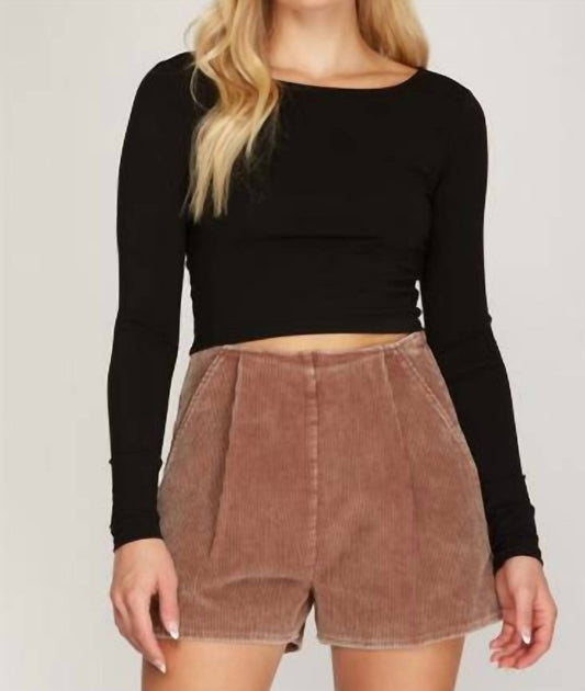 She + Sky - Washed Corduroy Shorts With Side Pockets