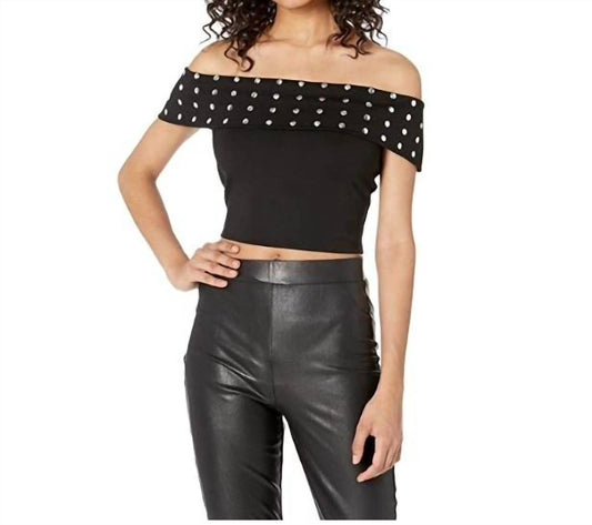 Bebe - Off the Shoulder Studded Crop Top