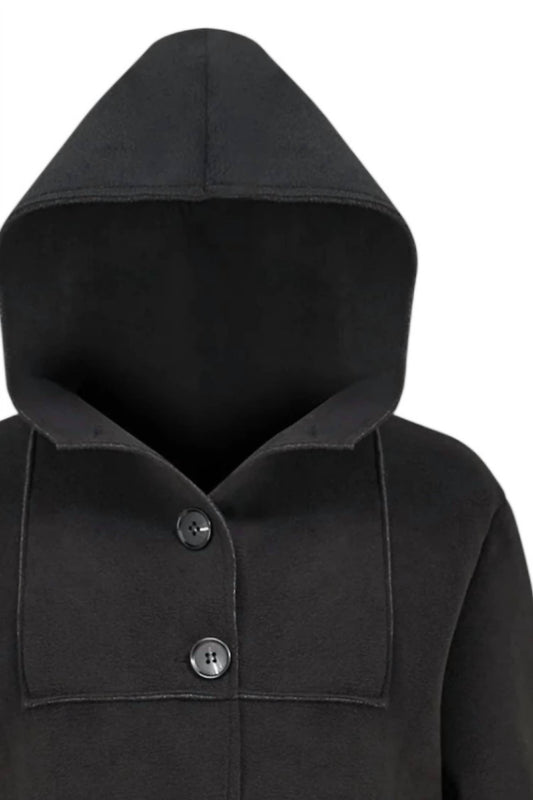 M Made In Italy - Women's Woven Hooded Button Long Coat