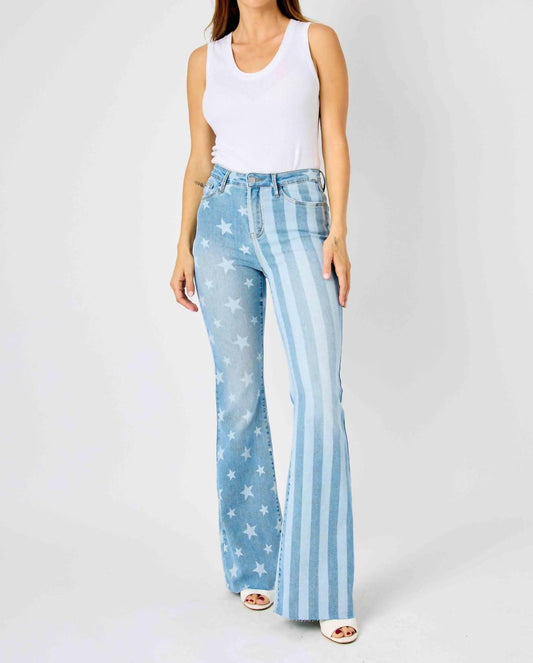 Judy Blue - Stars & Stripes Bleach Discharge Flare Jean