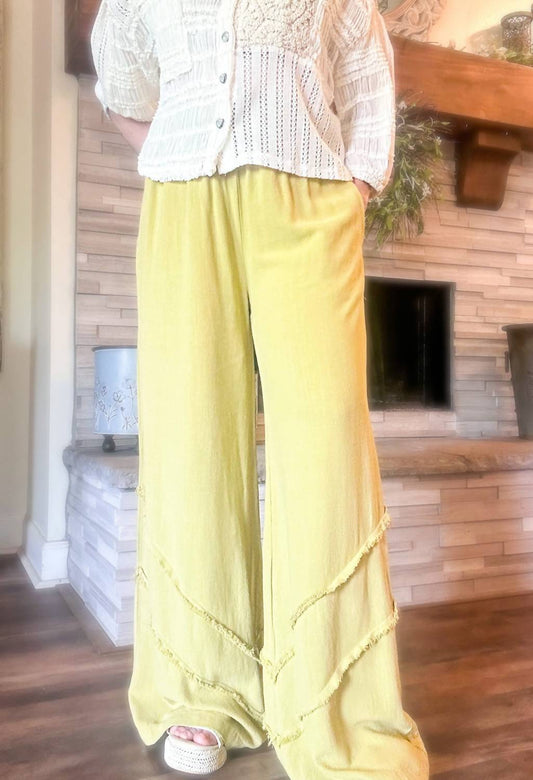 Easel - Crepe Ruffle Trim Palazzo Pants