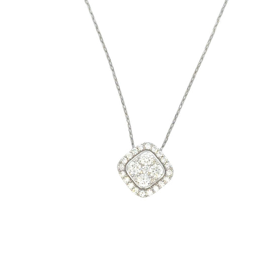 Aamiaa - 1.00 Carat Natural Diamond Cushion Halo Cluster Pendant