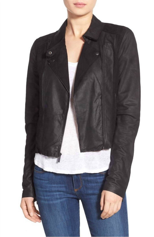 Paige - Silvie Cropped Trim Suede Leather Moto Jacket
