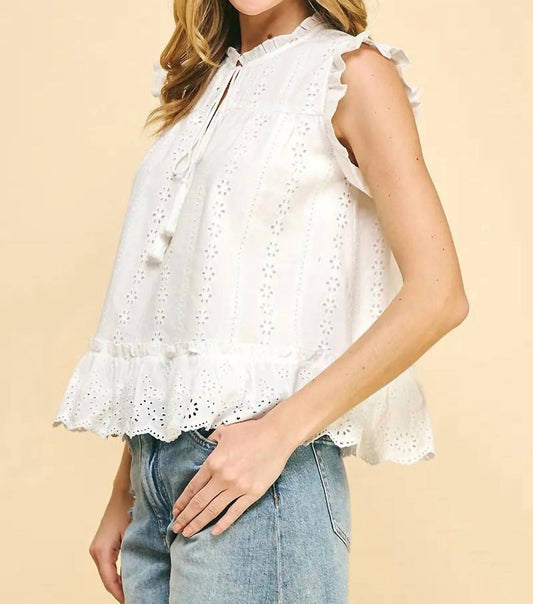 Pinch - Eyelet Ruffle Sleeve Top