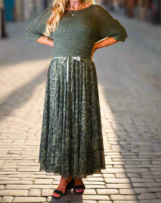 Look Mode Usa - Leopard Print Long Tulle Skirt