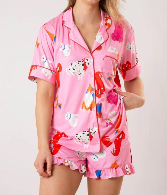 Fantastic Fawn - Puppy Dog Short Sleeve Button Down Pajama Top