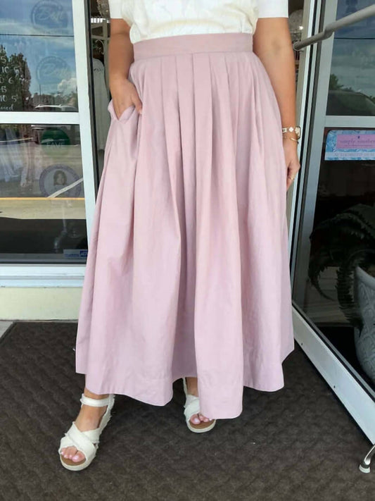 Heyson - Elegant Pleated Midi Skirt with Pockets