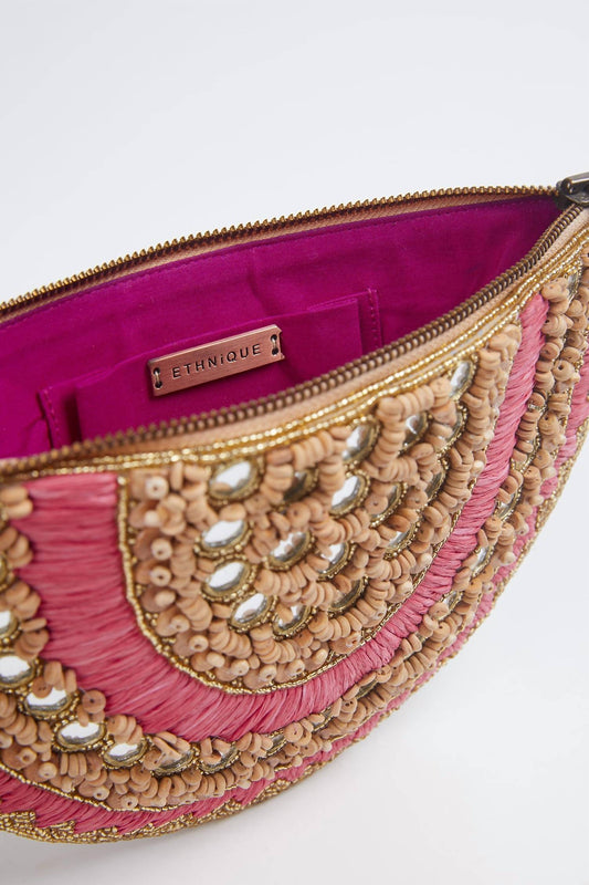 SANDIA RAFFIA CLUTCH WRISTLET BAG