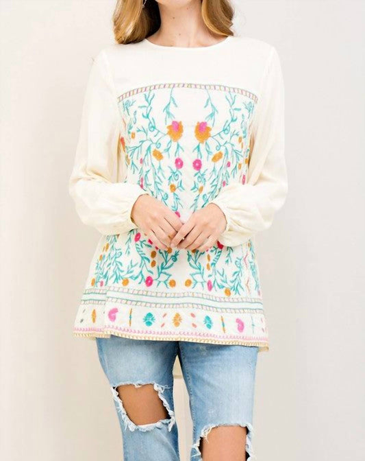 Entro - Floral Embroidered Tunic Blouse