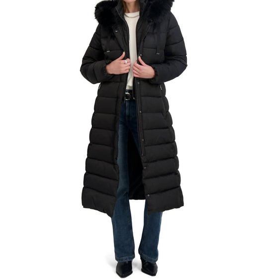 Tahari - Women's Phoebe Oversized Faux Fur Trim Maxi Coat