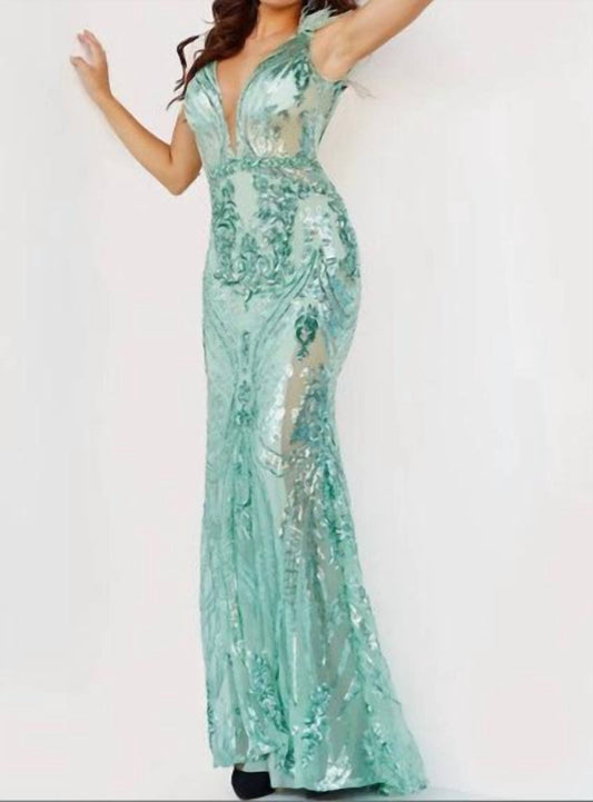 Jovani - Fitted Sequin Mesh Gown