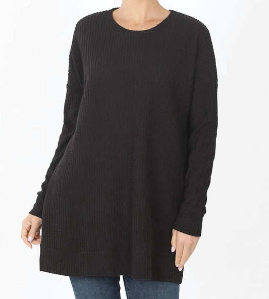 Zenana - Women's Brushed Thermal Waffle Round Neck Sweater