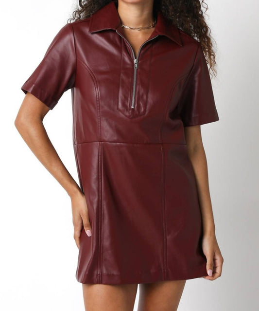 Olivaceous - Vegan Leather Mini Dress