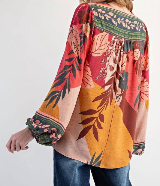 Easel - Floral Boho V-neck Blouse