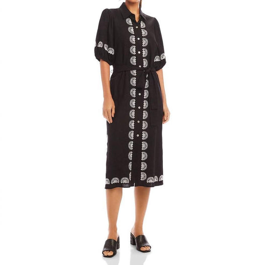 Karen Kane - Women's Puff Sleeve Embroidered Shirtdress