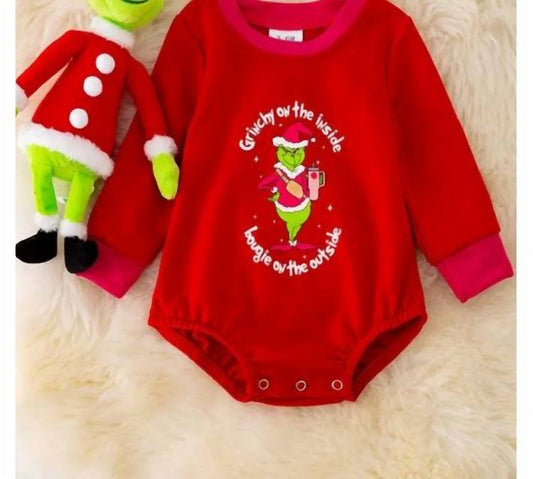 Kidscharm - Girls Grinchy On The Inside Bougie On The Outside Baby Onesie
