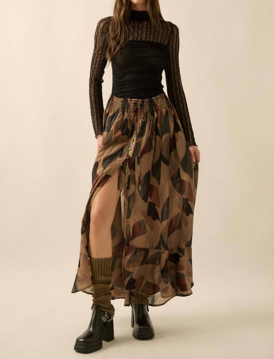 Promesa - Modern Classic Abstract Print Buttoned Maxi Skirt