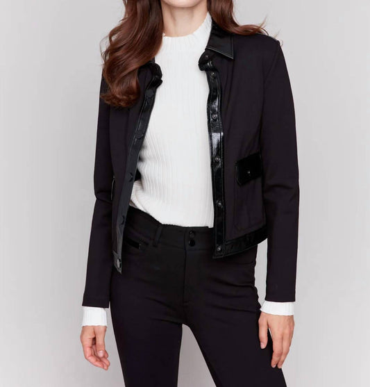 Charlie B - Short Ponte Knit Jacket With Vinyl Trim