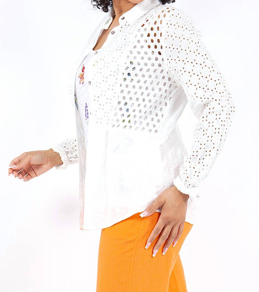 Paparazzi - Woven Crepe Eyelet & Embroidered Shirt