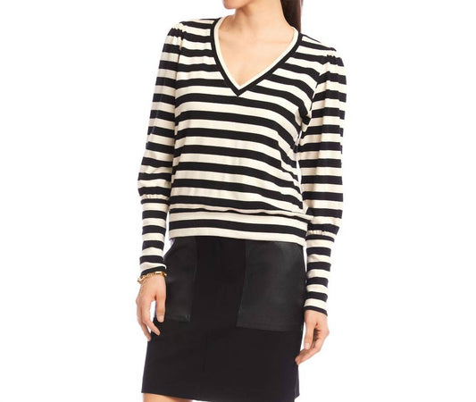Karen Kane - Stripe Bishop Sleeve V-neck Top
